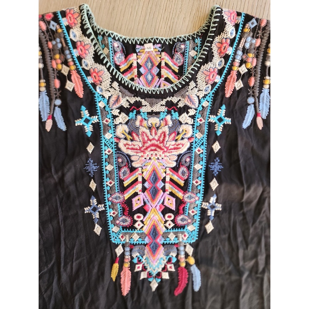 ✨️Laura Klein Boho Embroidered Tunic Top. Festival bohemian Floral Western Y2K